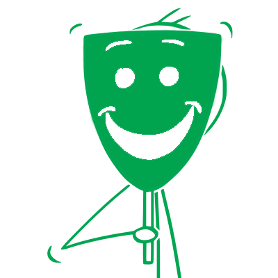 A stick figure holding a mask up to its face.